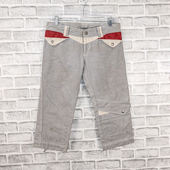 vtg GREY ANT Western Jean Shorts in Gray with Red leather trim size 4 30w - Picture 1 of 8